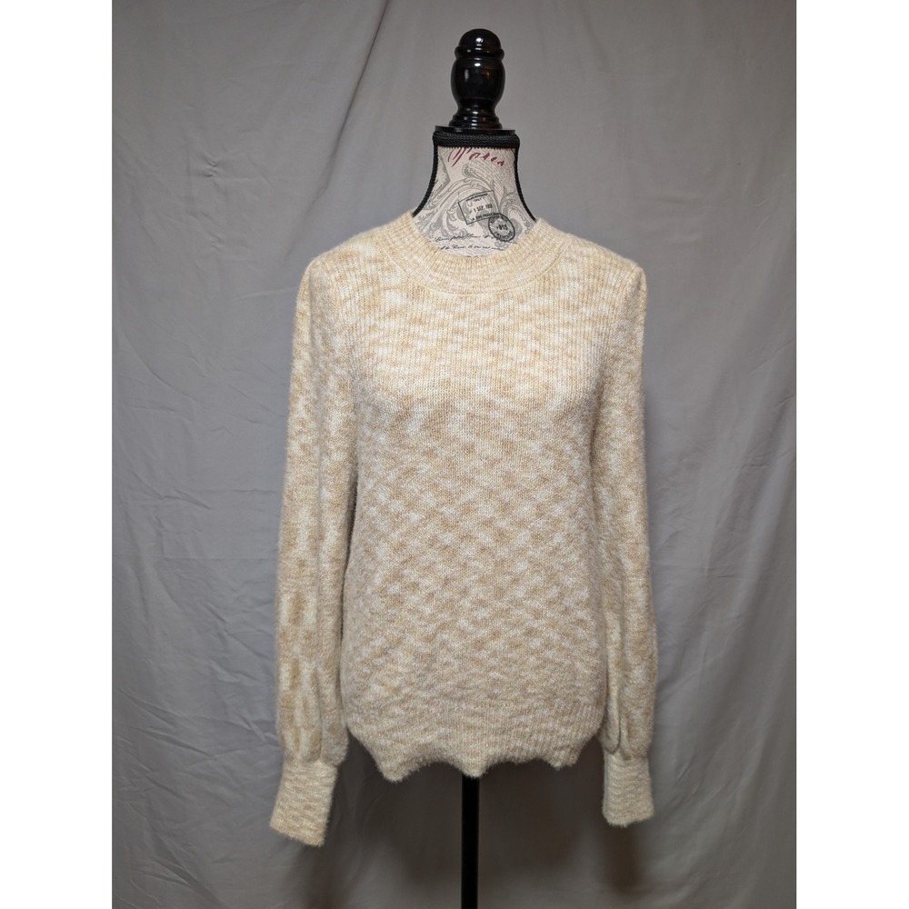 Time And Tru Cream Beige Textured Knit Shimmer Neutral Sweater Women's Medium